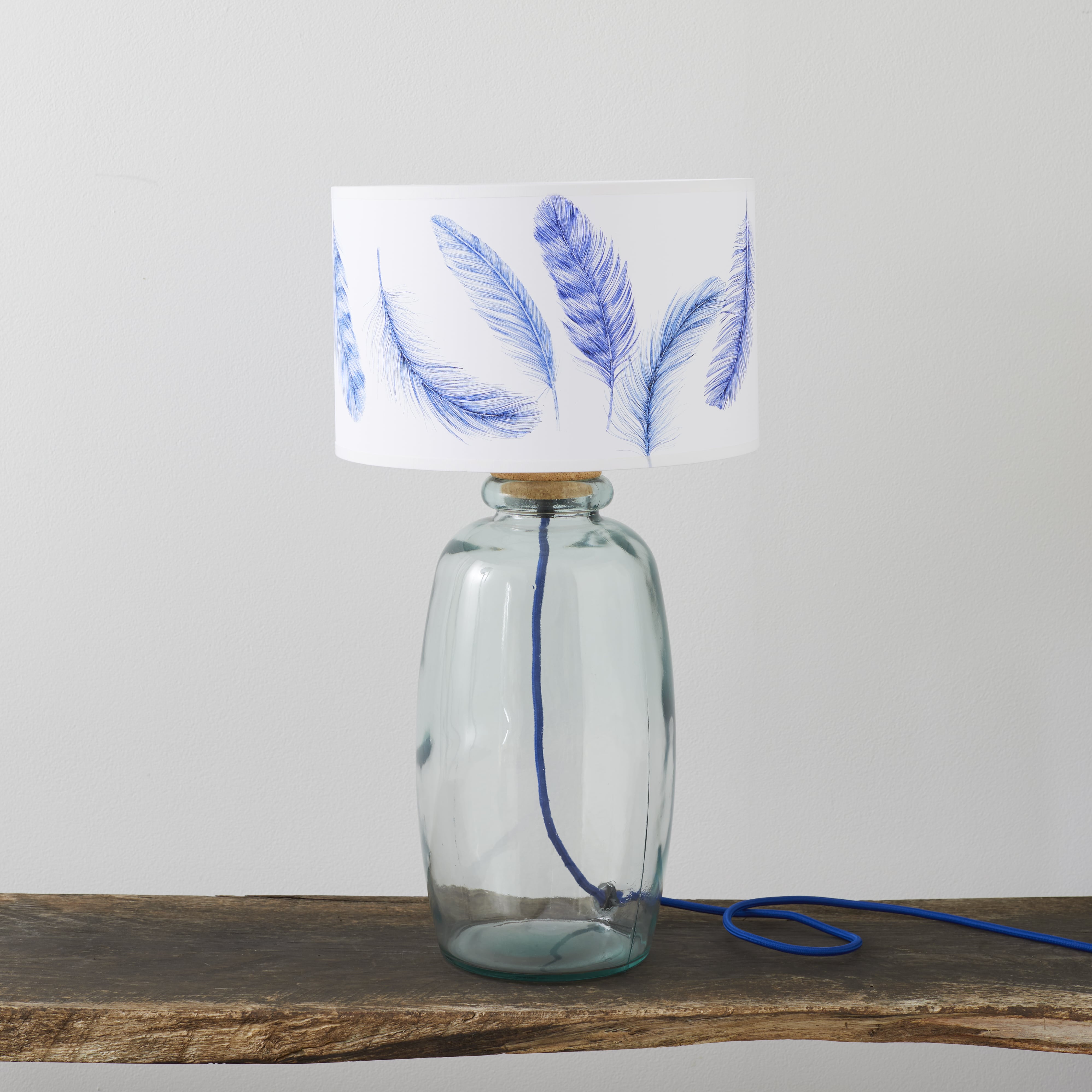 Recycled Glass Lamp, with Feathers Shade (30cm)